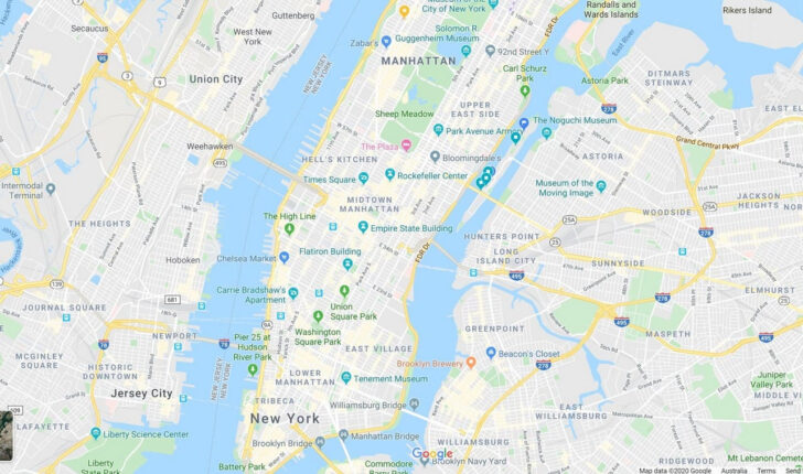 Free Printable Street Map of Manhattan