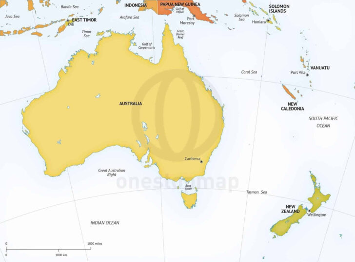 Free Printable Map of Australia and New Zealand