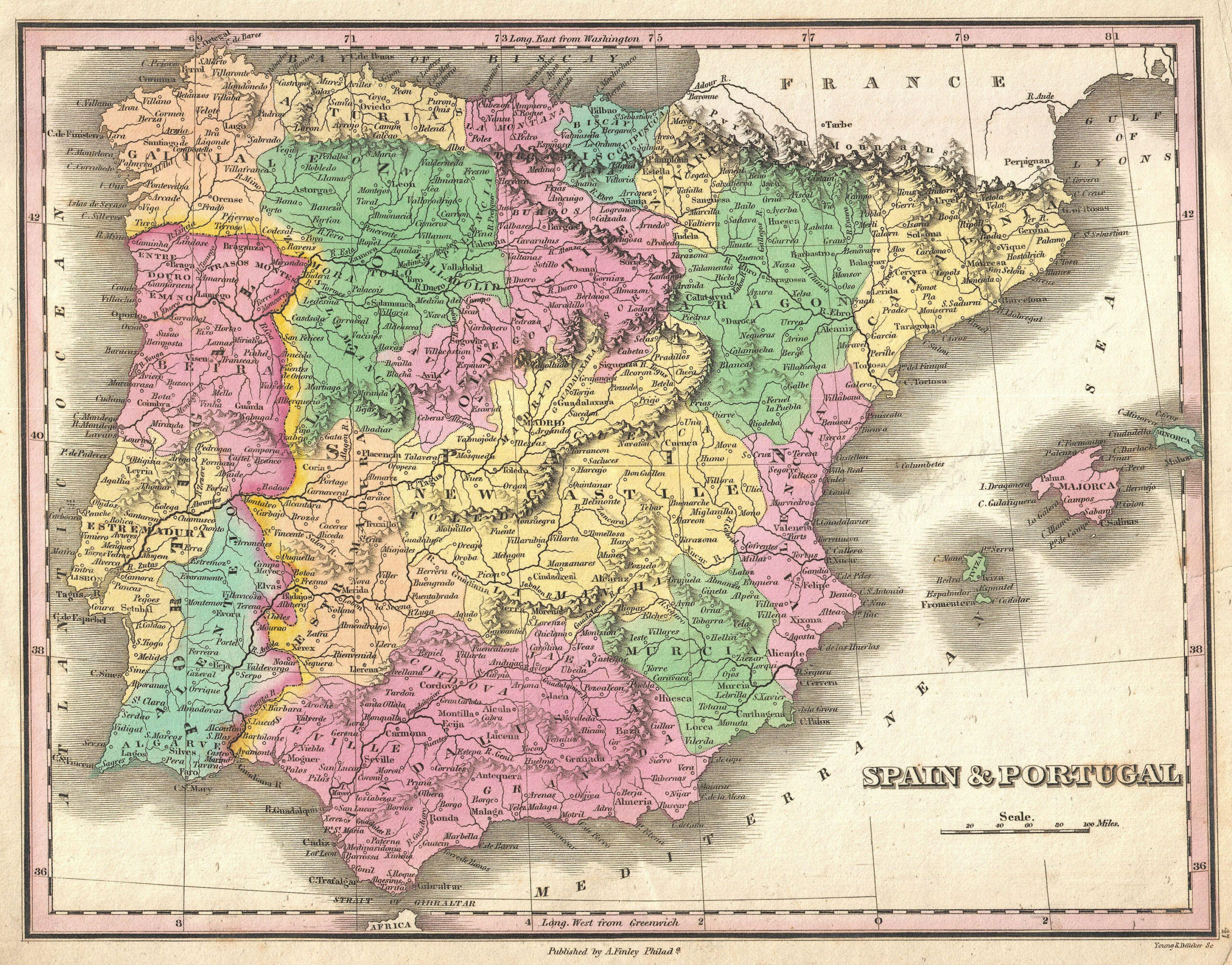 File:1827 Finely Map Of Spain And Portugal - Geographicus with regard to Maps Of Portugal And Spain
