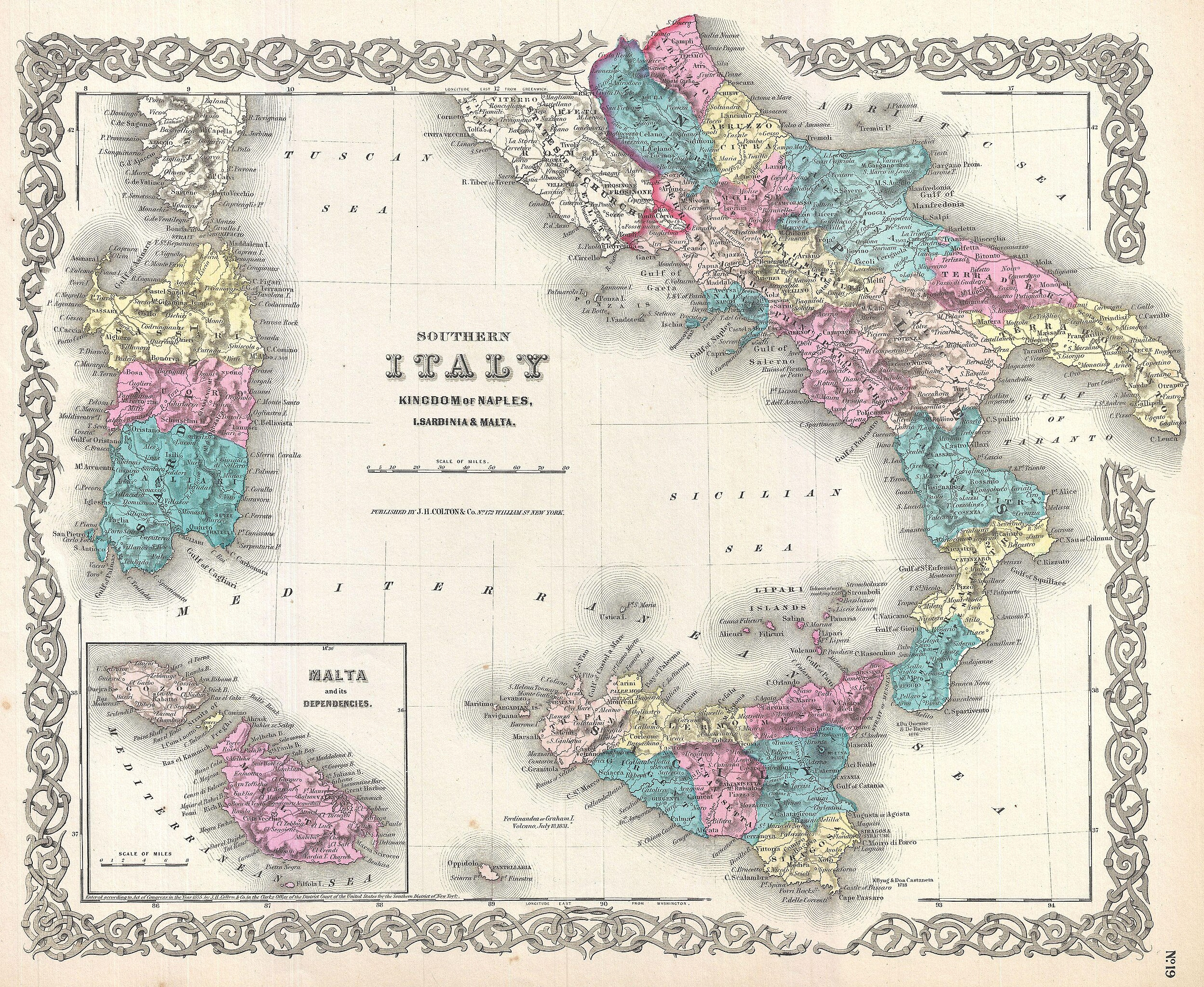 File:1855 Colton&amp;#039;S Map Of Southern Italy, Sicily, Sardinia And for Map Of Italy Sicily And Malta