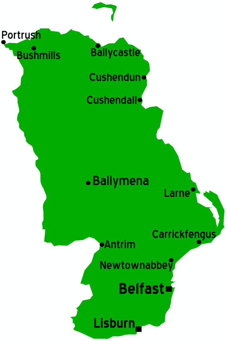 Map of Co Antrim Northern Ireland