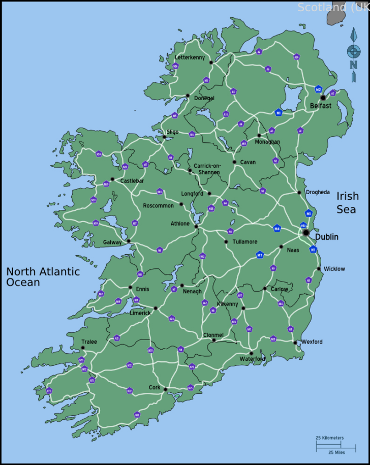 Free Printable Road Map of Ireland