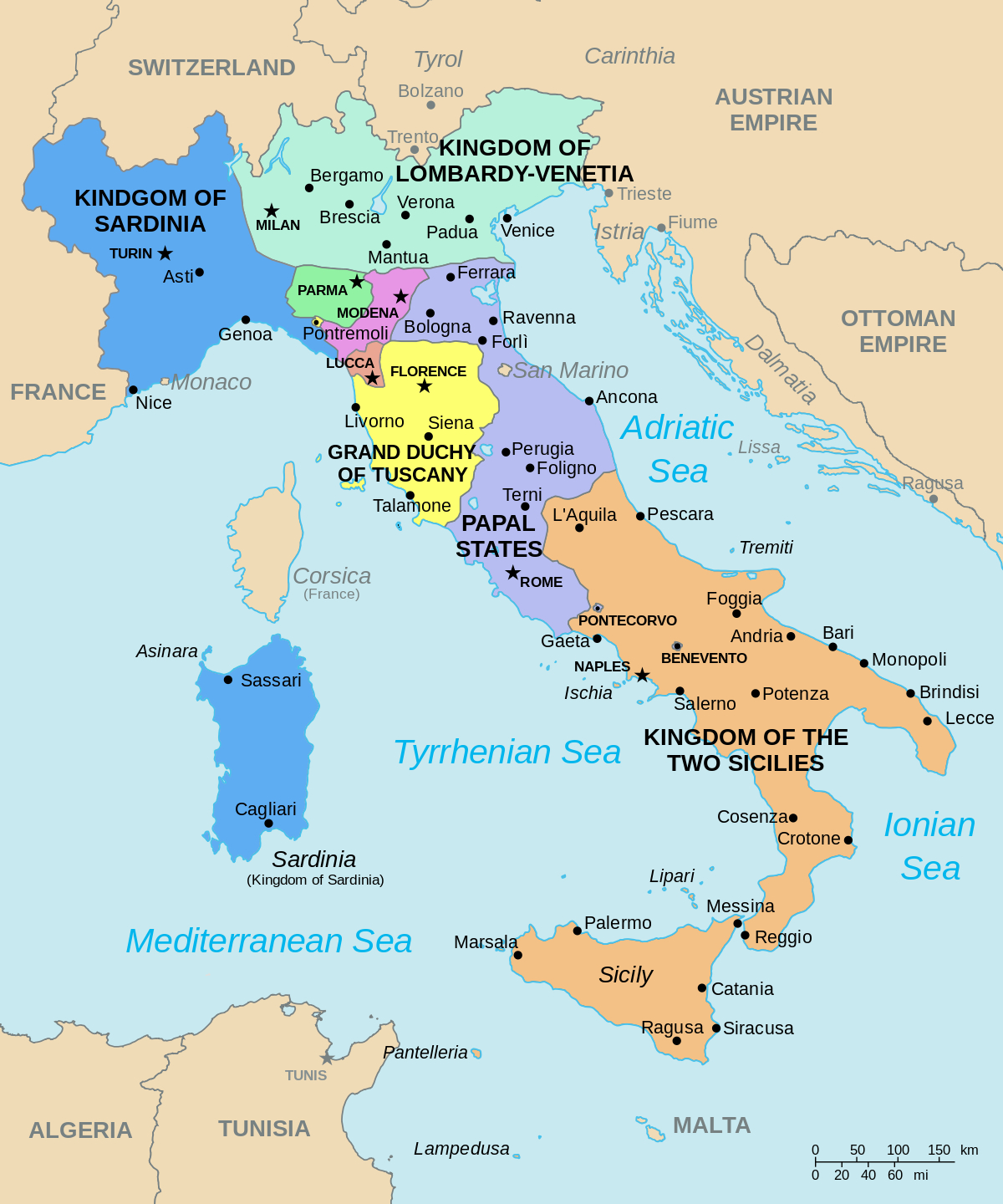File:italy 1843.Svg - Wikipedia within Map Of Italy Before Unification