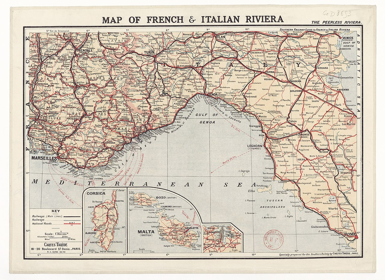 File:map Of French And Italian Riviera Specially Prepared For with Map of South of France and Italian Riviera