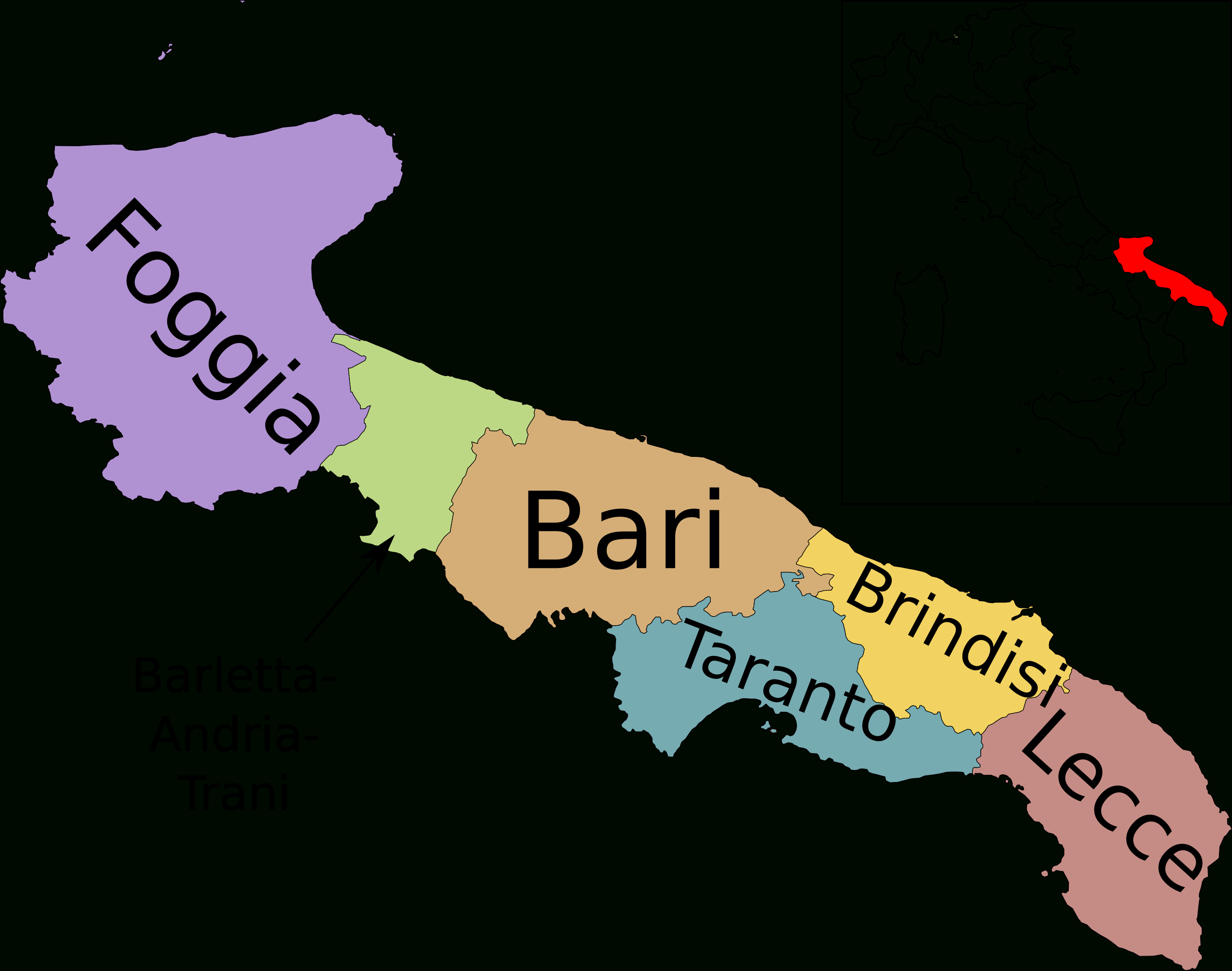 File:map Of Region Of Apulia, Italy, With Provinces-It.svg with Map of Italy Puglia Region