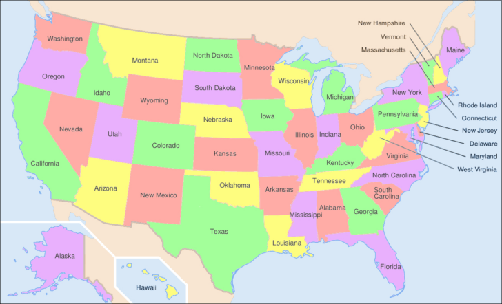 Map of USA with State Names Printable