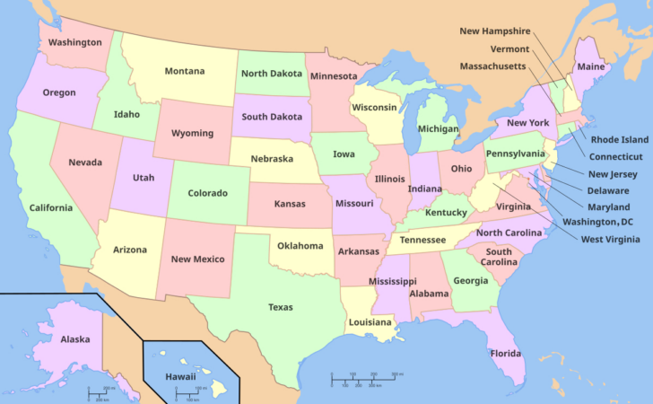 Printable Map of the US States Labeled