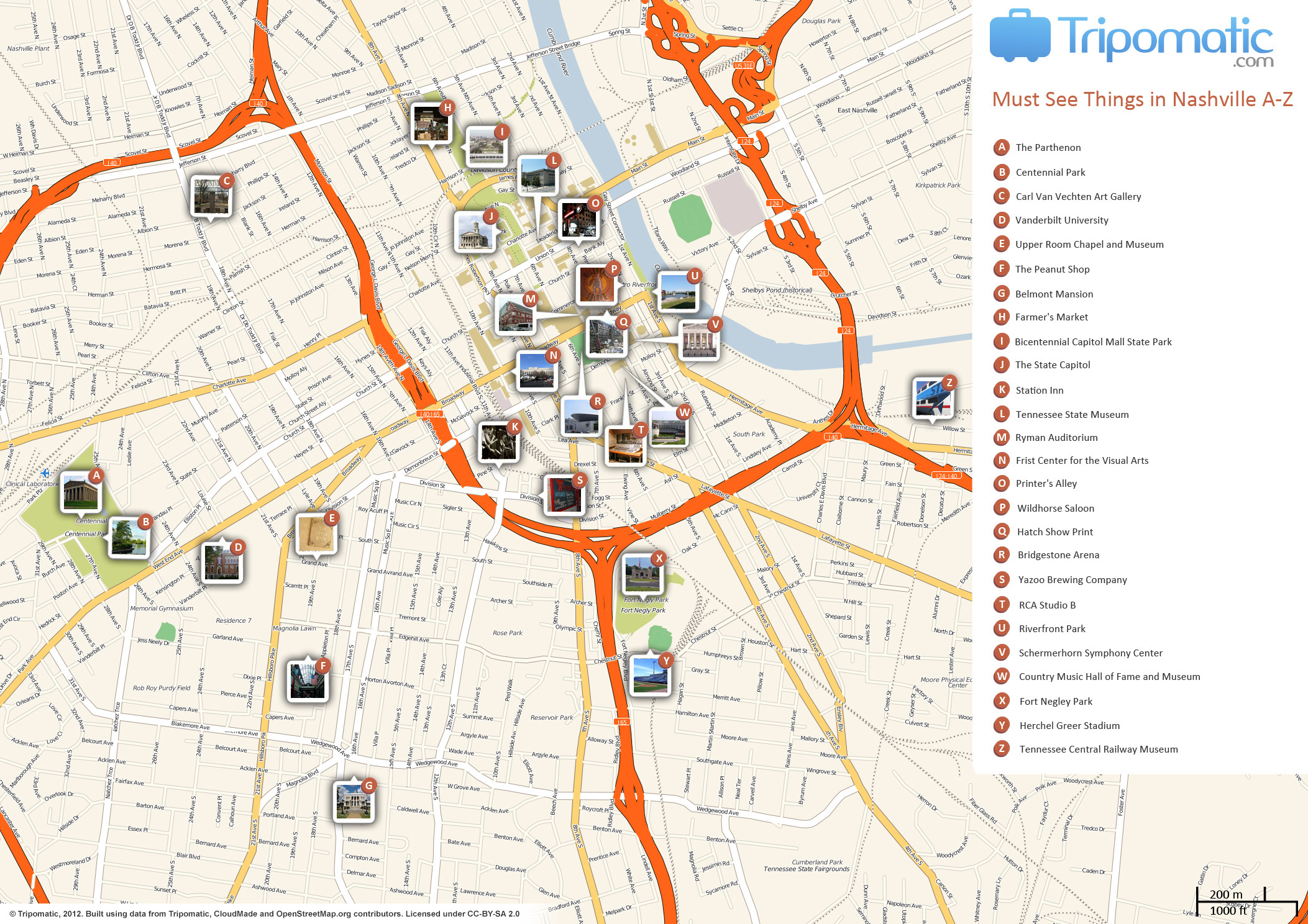 File:nashville Printable Tourist Attractions Map - Wikimedia in Printable Downtown Nashville Map