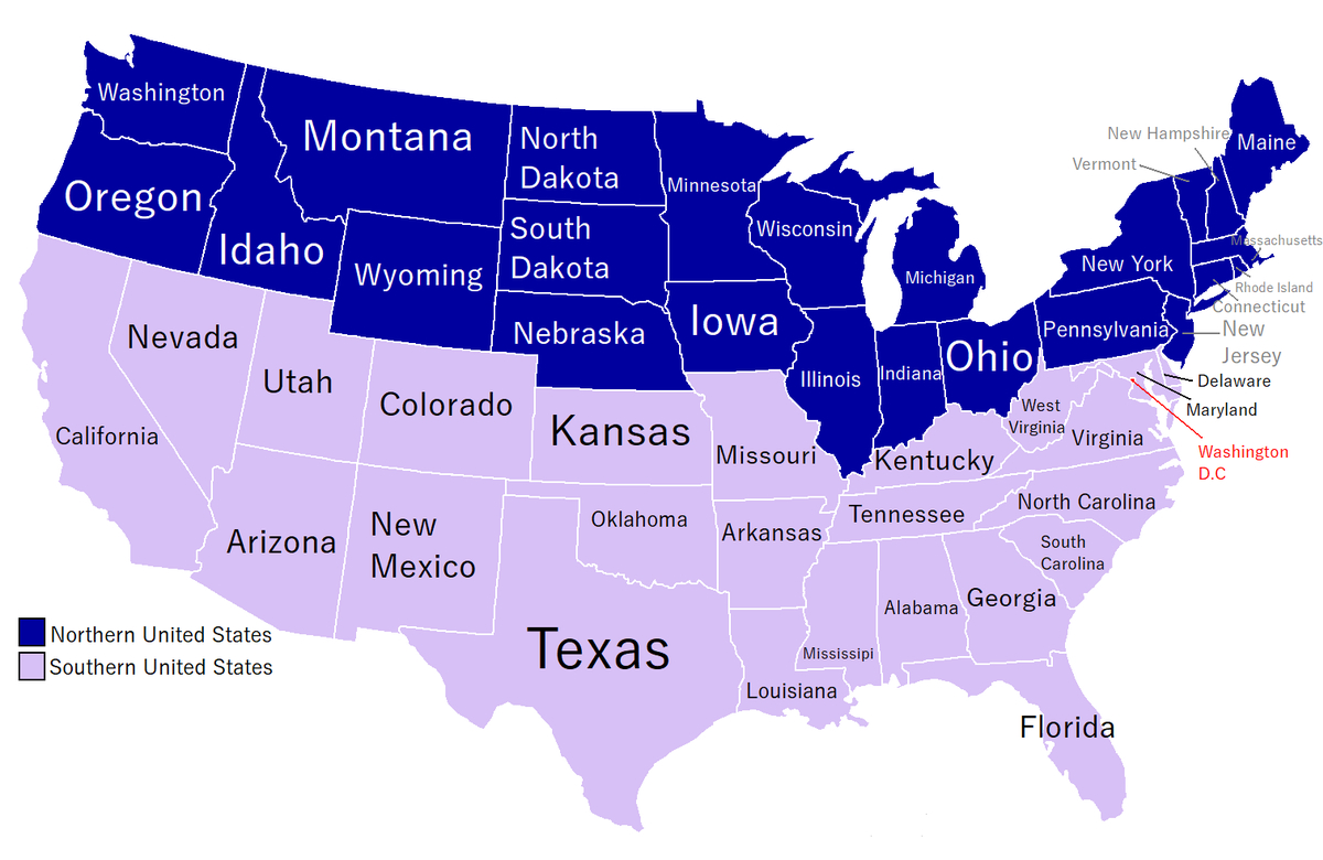 File:northern And Southern States On United States Of America Map within North and South America Map with States