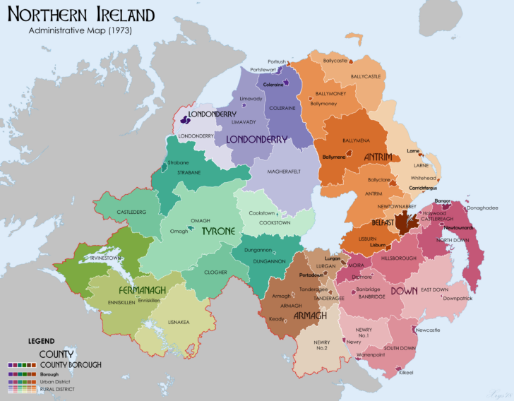 Map of Northern Ireland Showing Counties