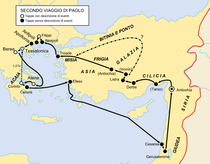 Free Printable Map of Paul’s Second Missionary Journey