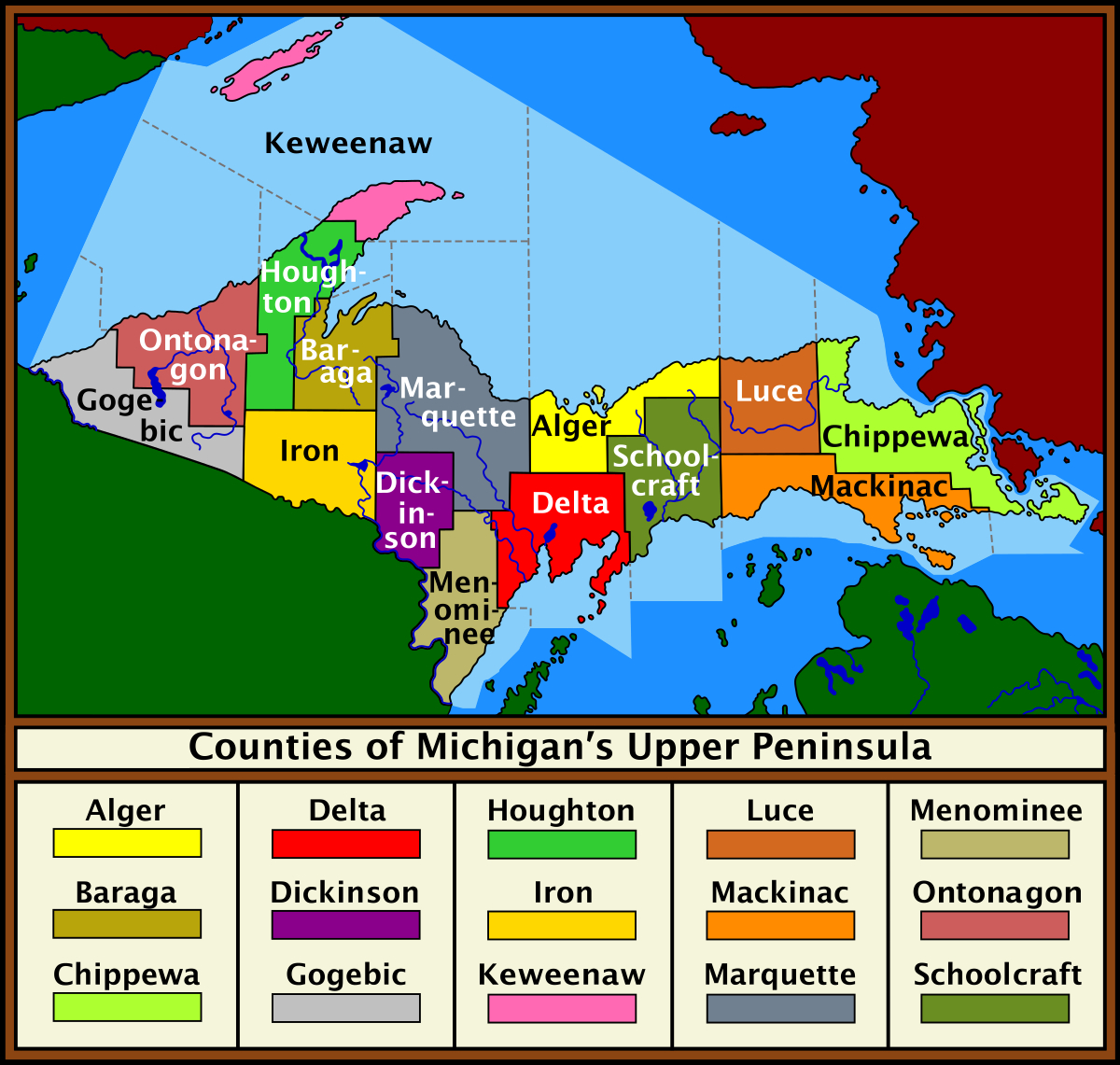 File:upper Peninsula Counties Map.svg - Wikimedia Commons regarding Printable Map of Upper Peninsula Michigan