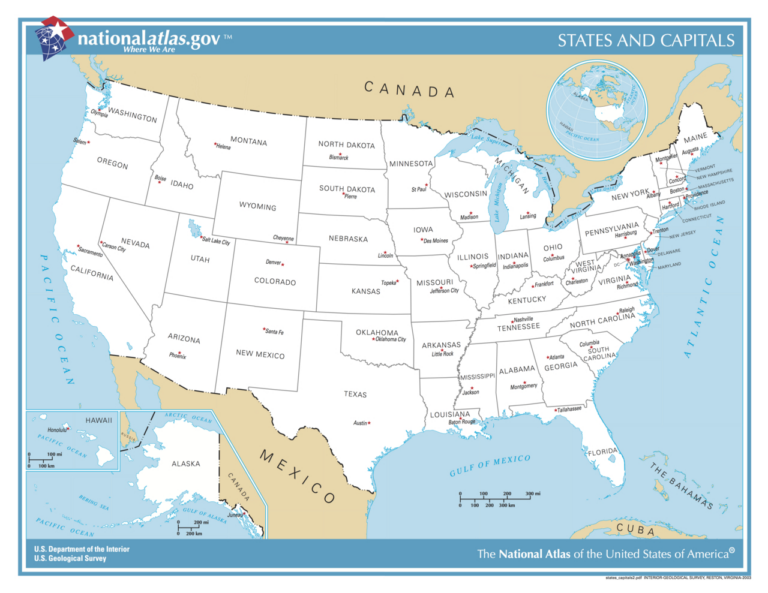 Free Printable States And Capitals Map | Adams Printable Map