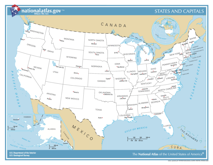 Free Printable United States Map with State Names and Capitals