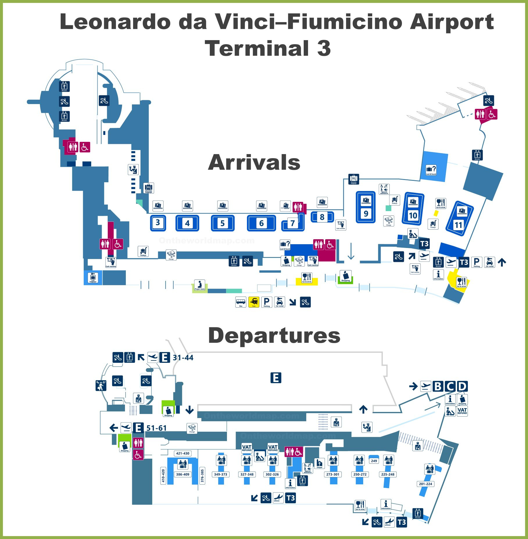 Fiumicino Airport Terminal 3 Map - Ontheworldmap intended for Map of Fiumicino Airport Rome Italy