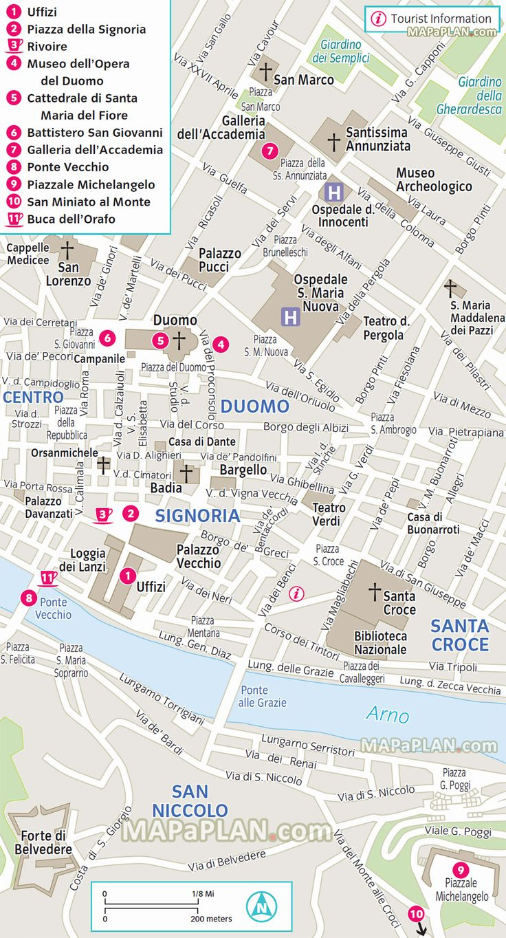 Florence Top Tourist Attractions Map - Free Map Of Inner City with Tourist Map of Florence Italy