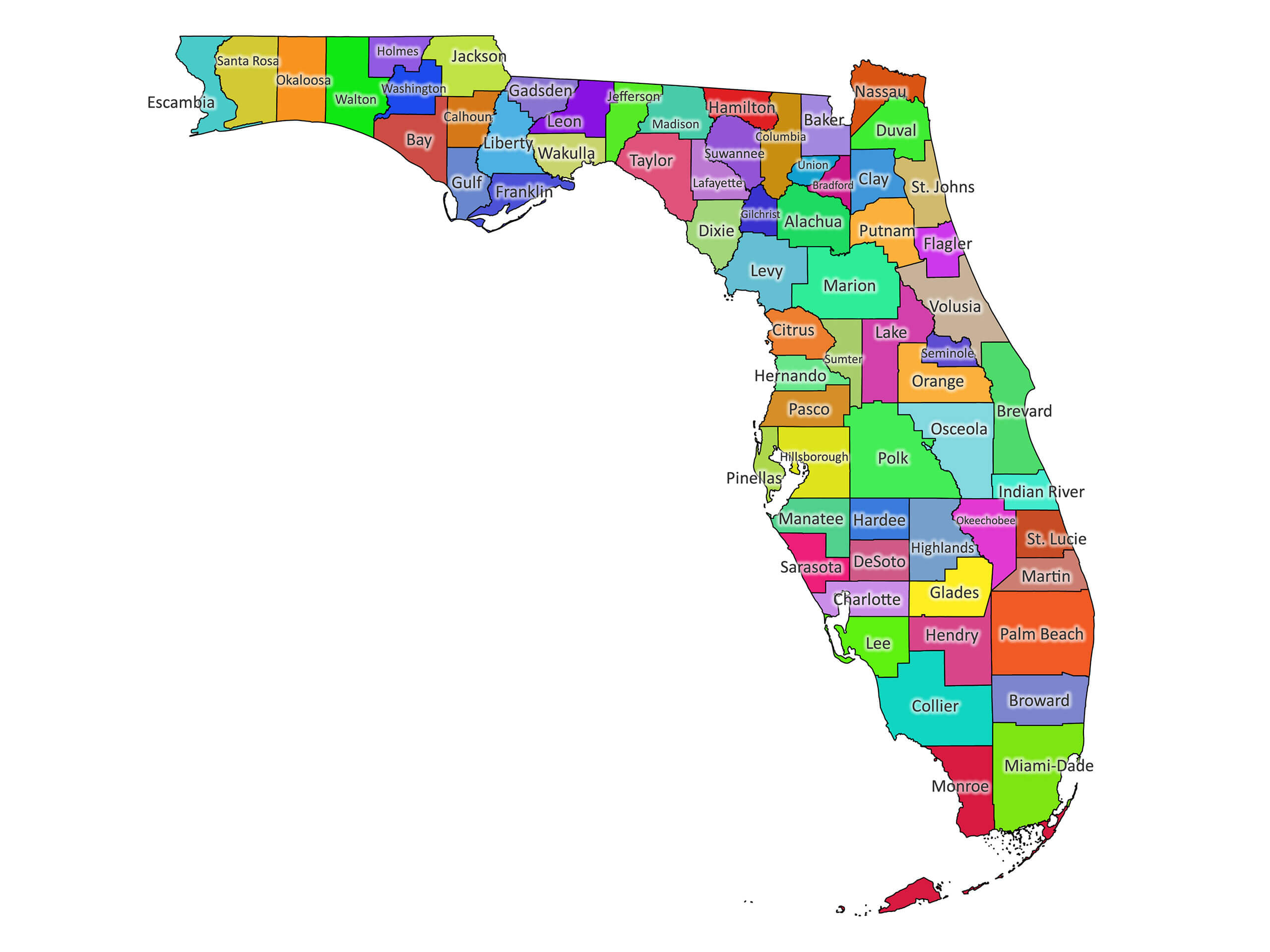 Florida Labeled Map | Labeled Maps with regard to Map Of Florida By County Printable