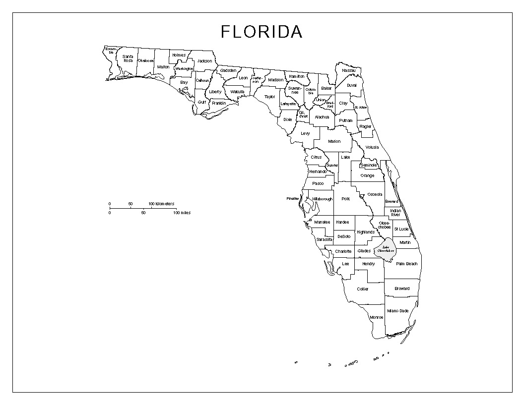 Florida Labeled Map with Free Printable Map Of Florida Counties