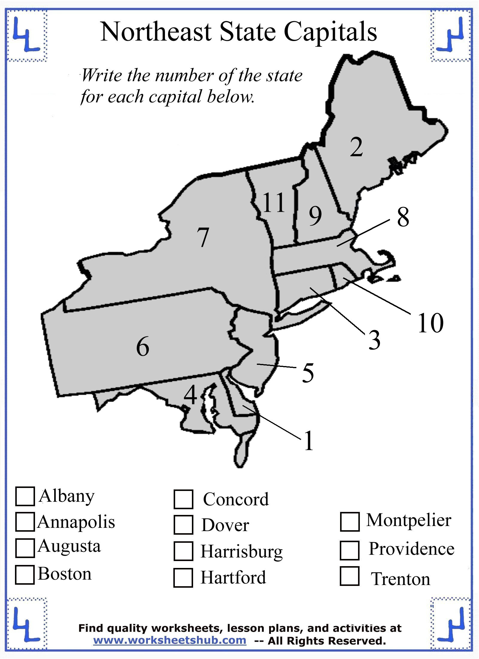 Fourth Grade Social Studies - Northeast Region States And Capitals for Free Printable Northeast States and Capitals Map