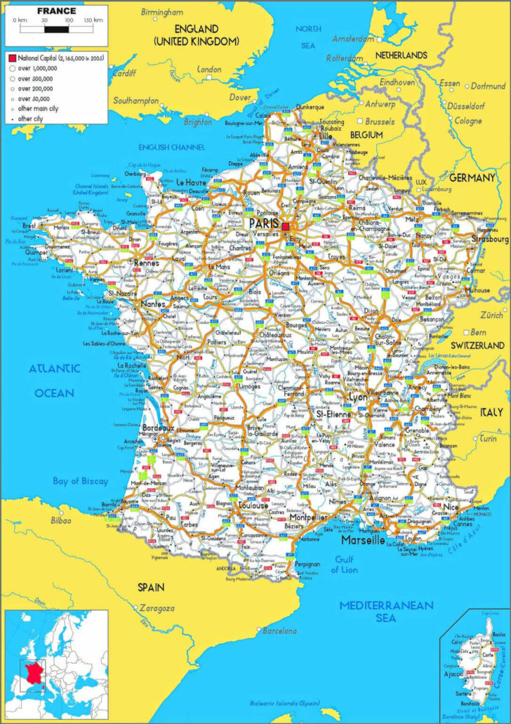 Free Printable Road Map of France