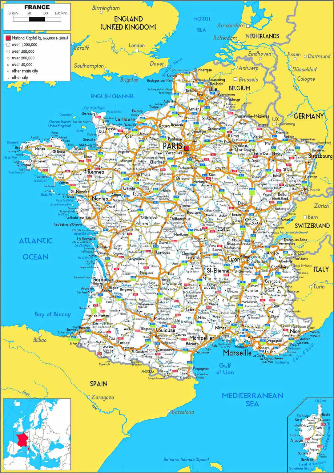 France Road Map - Guide Of The World regarding Free Printable Road Map of France