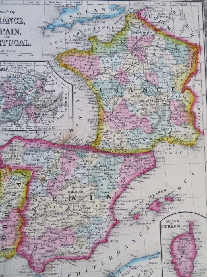 Map of France and Spain and Portugal