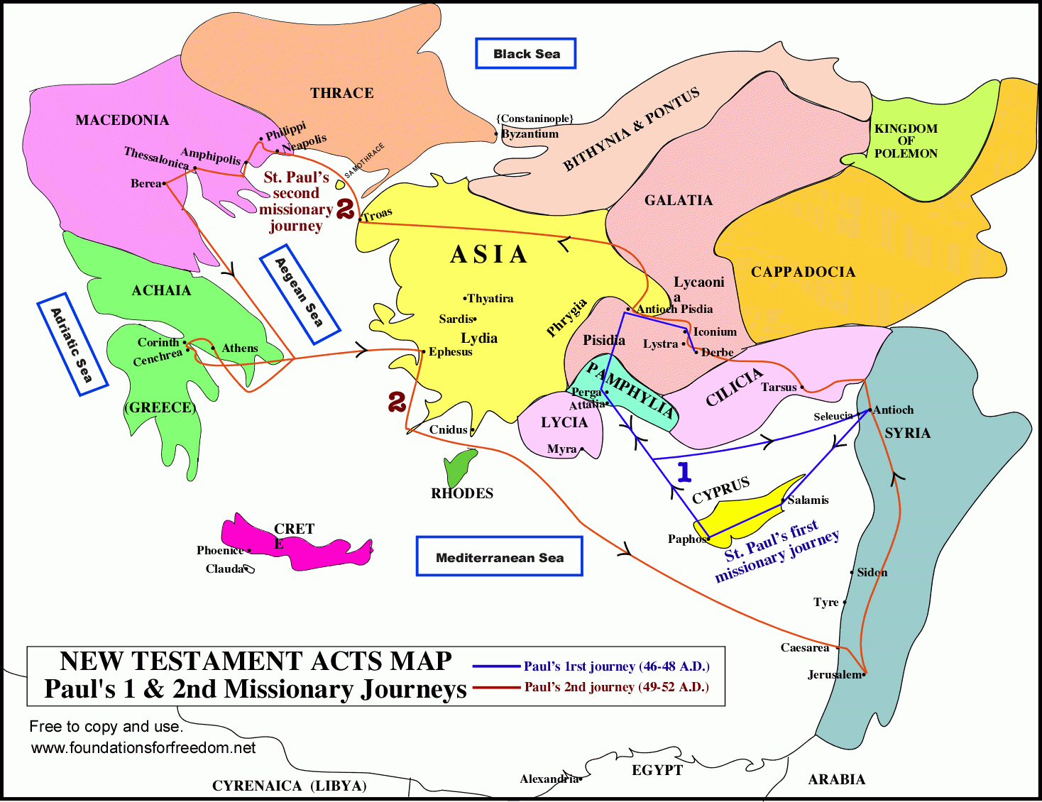 Free Acts Map: Paul&amp;#039;S First &amp;amp; Second Missionary Journeys With with regard to Printable Map Of Paul&amp;#039;S Second Missionary Journey