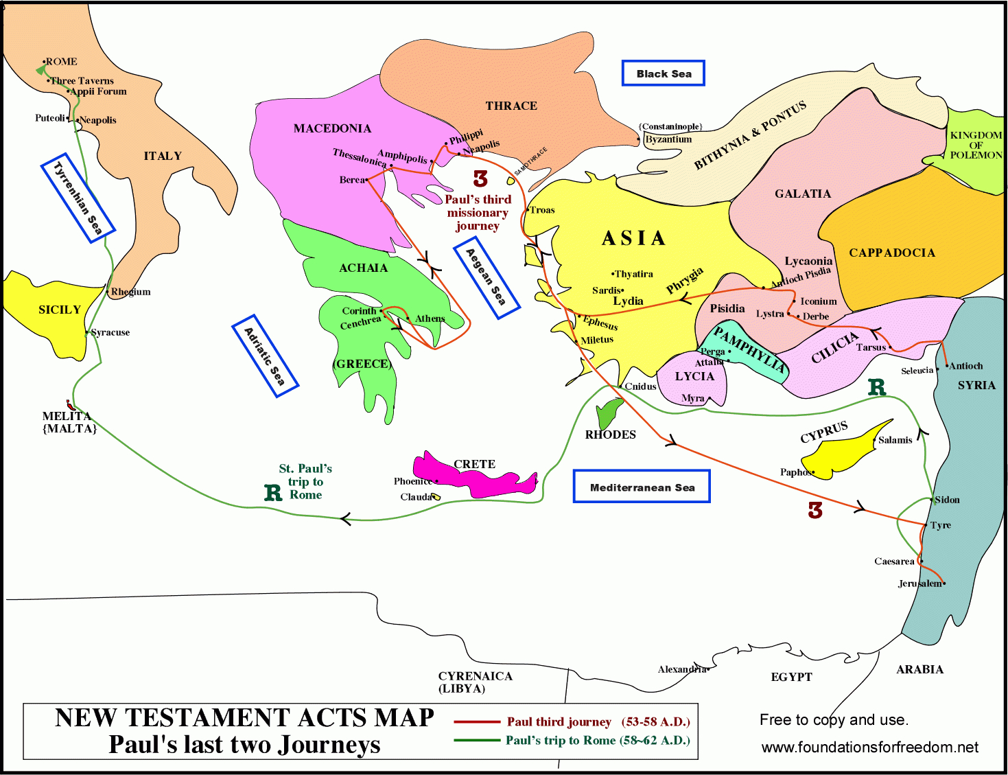Free Acts Map: Paul&amp;#039;S Third &amp;amp; Rome Missionary Journeys With Blank Map with regard to Map of Paul&amp;amp;#039;s Missionary Journeys Printable