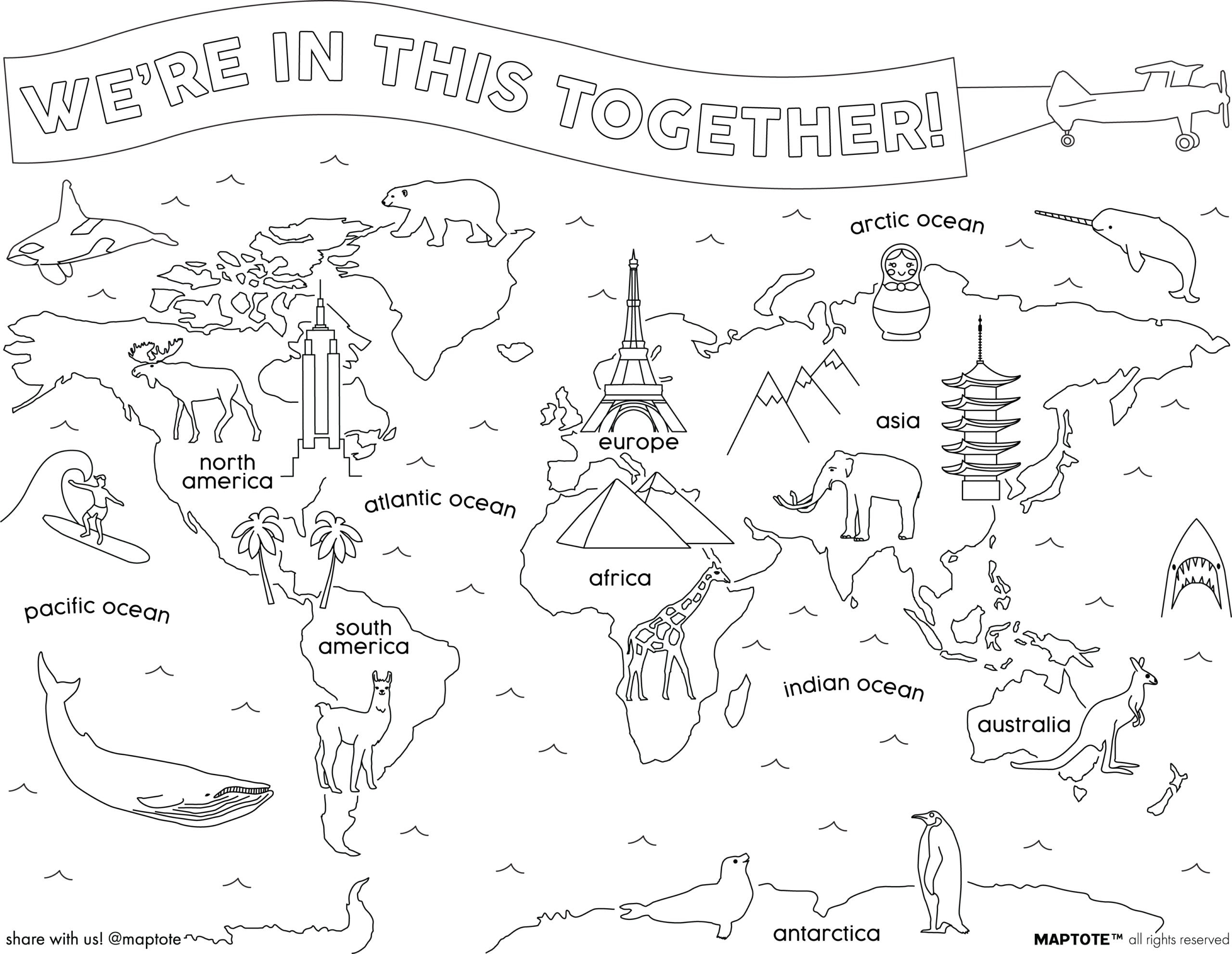 Free Coloring Pages &amp;amp; Card Downloads – Maptote inside Printable Full Page World Map Coloring Page
