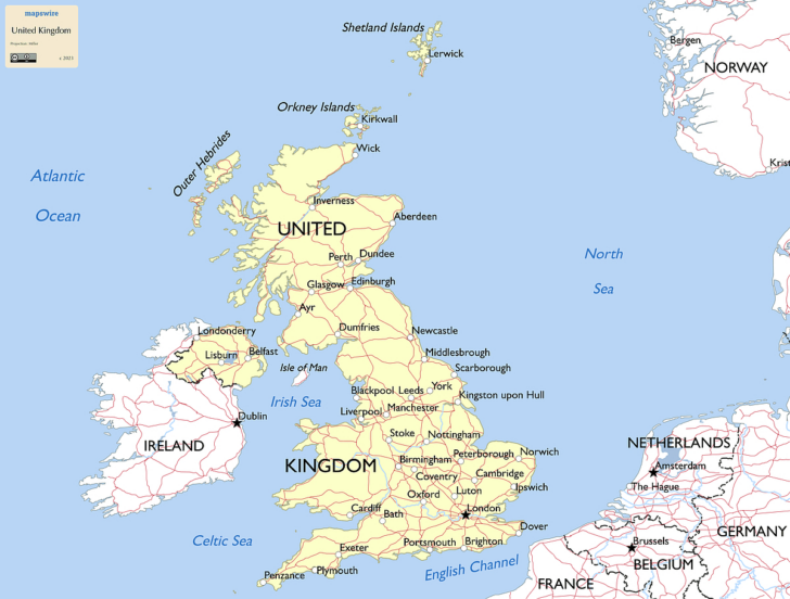 Free Printable Map of Great Britain