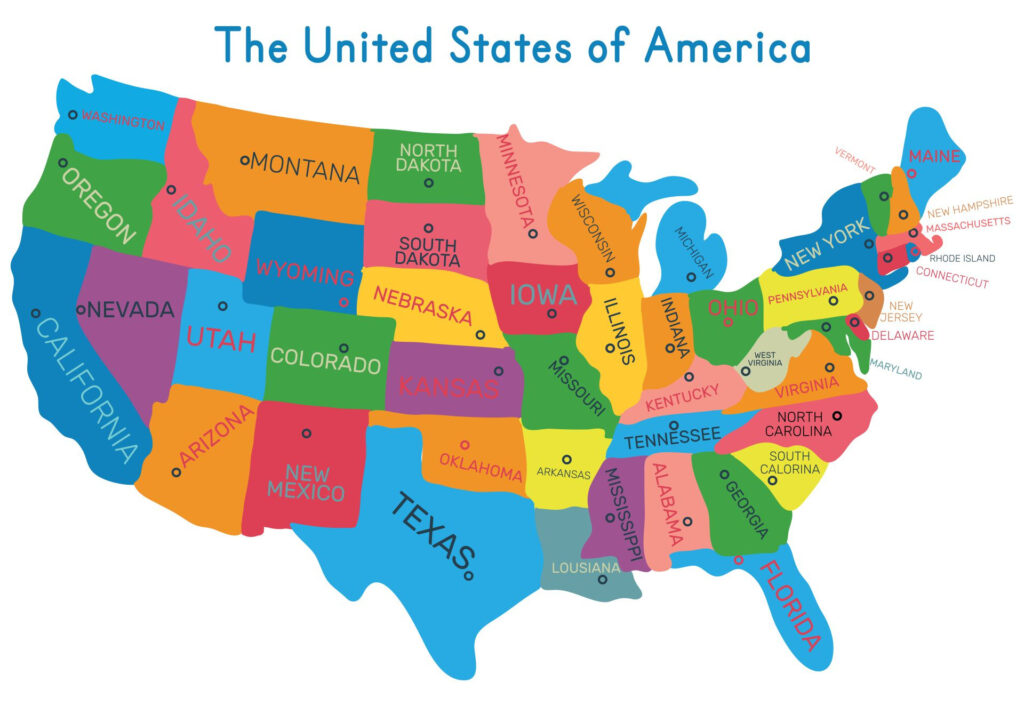 Printable Labeled Map Of The United States | Adams Printable Map