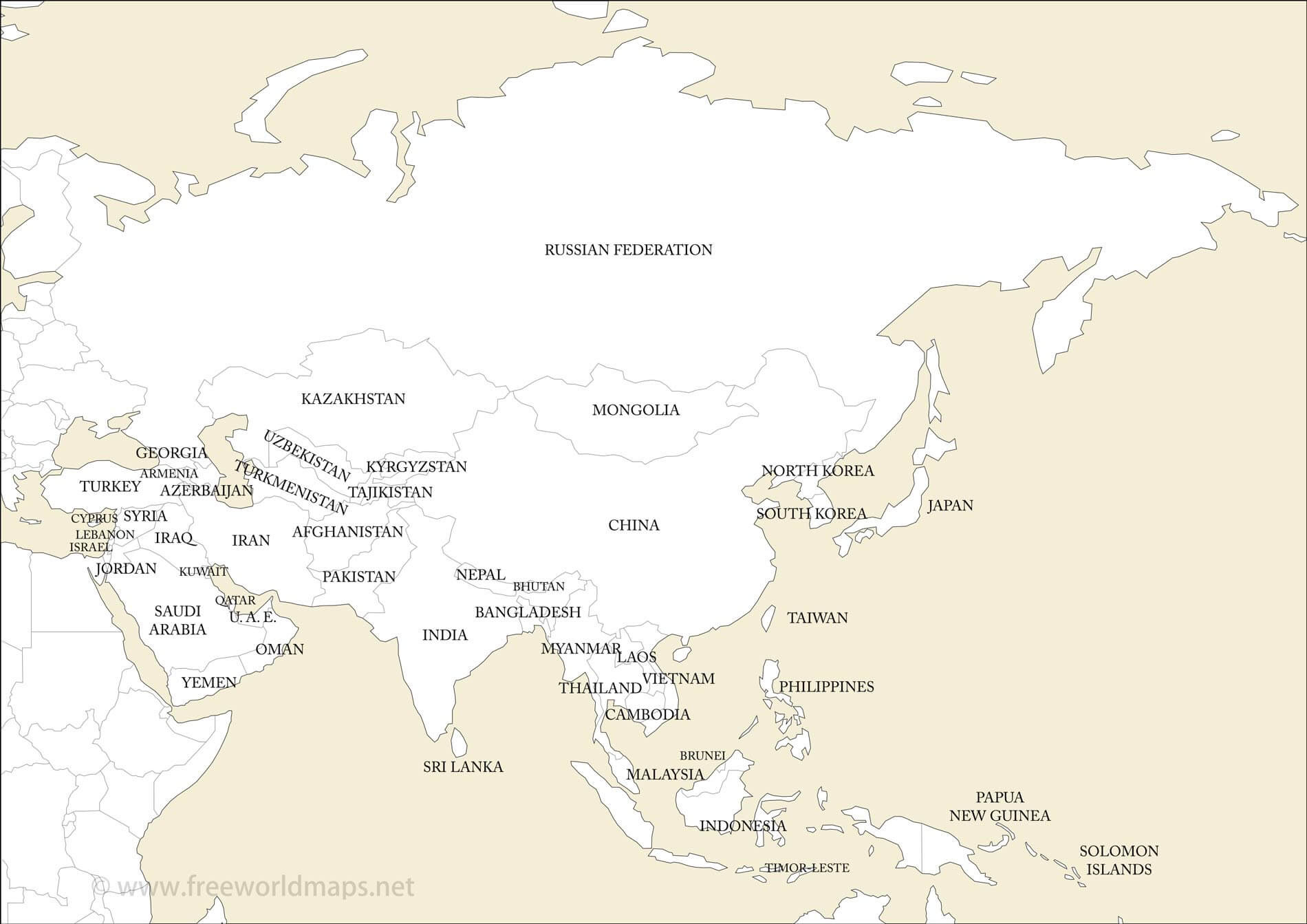 Free Printable Maps Of Asia throughout Free Printable Map of Asia with Countries