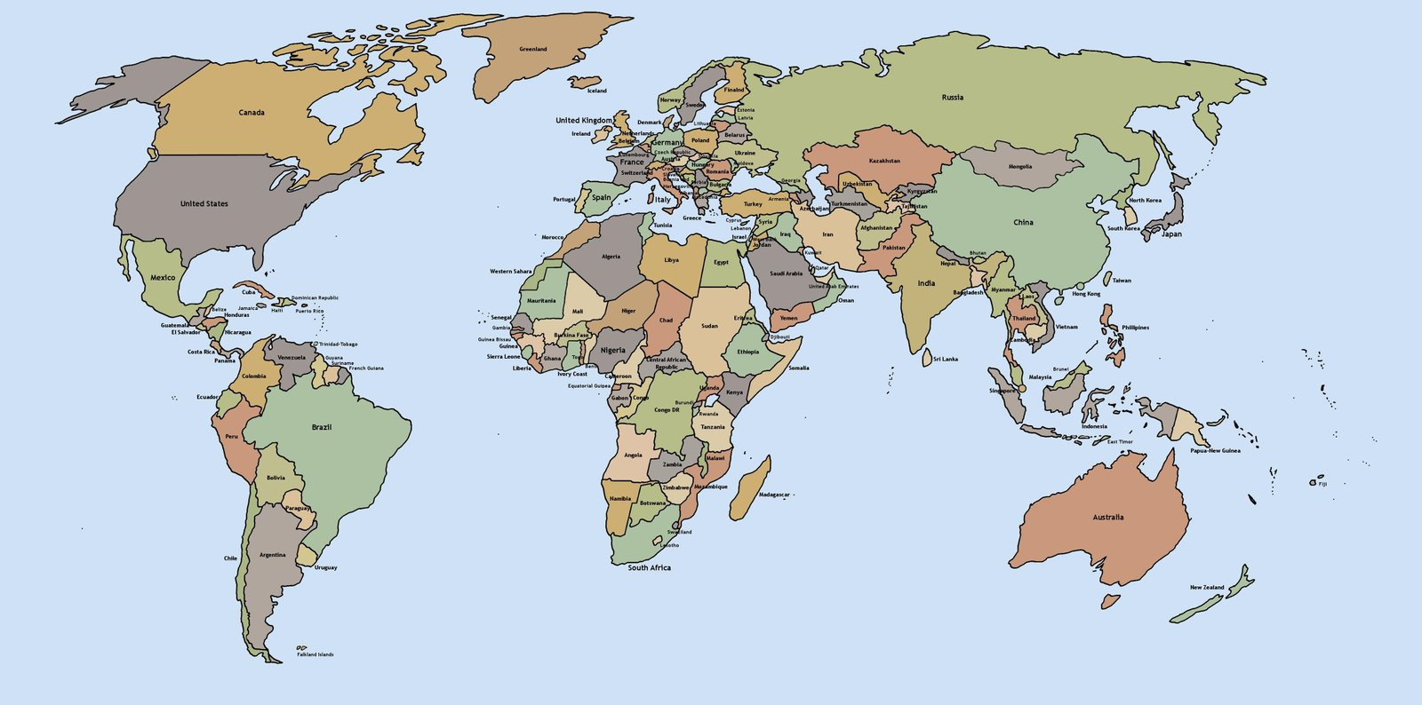 Free Printable World Map With Countries Template In Pdf regarding Free Printable World Map with Labels
