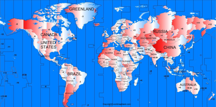 Free Printable World Map with Time Zones