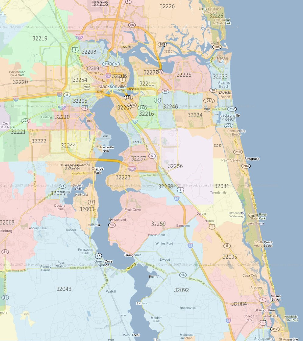 Free Printable Zip Code Map Jacksonville Fl, Download Free with regard to Jacksonville Fl Zip Code Map Printable