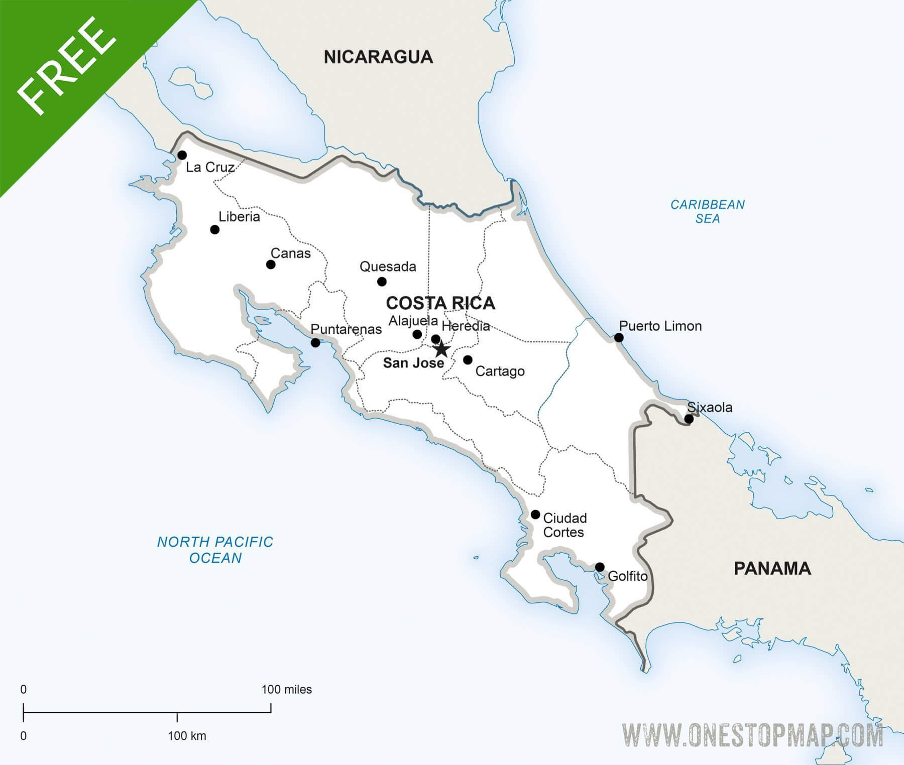 Free Vector Map Of Costa Rica Political | One Stop Map pertaining to Free Printable Map Of Costa Rica