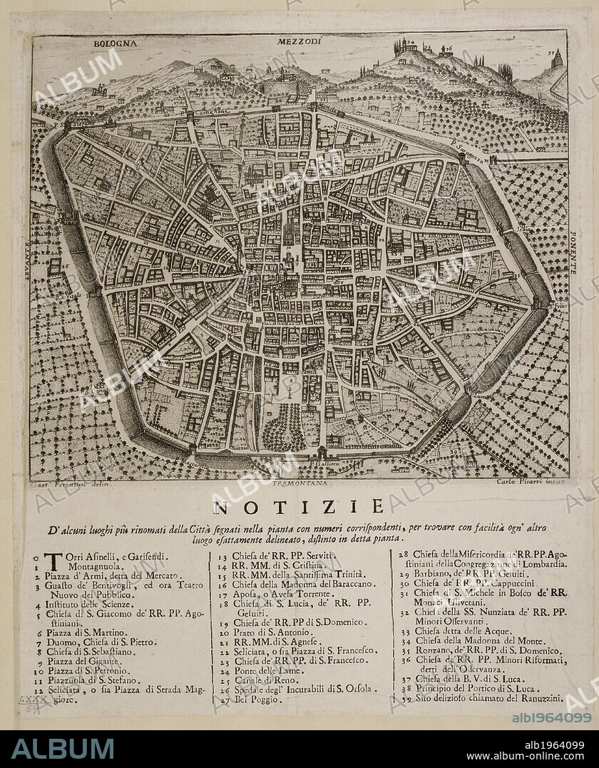 G Ferrtini. Map Of The Walled Historic Italian City Of Bologna within City Map Of Bologna Italy