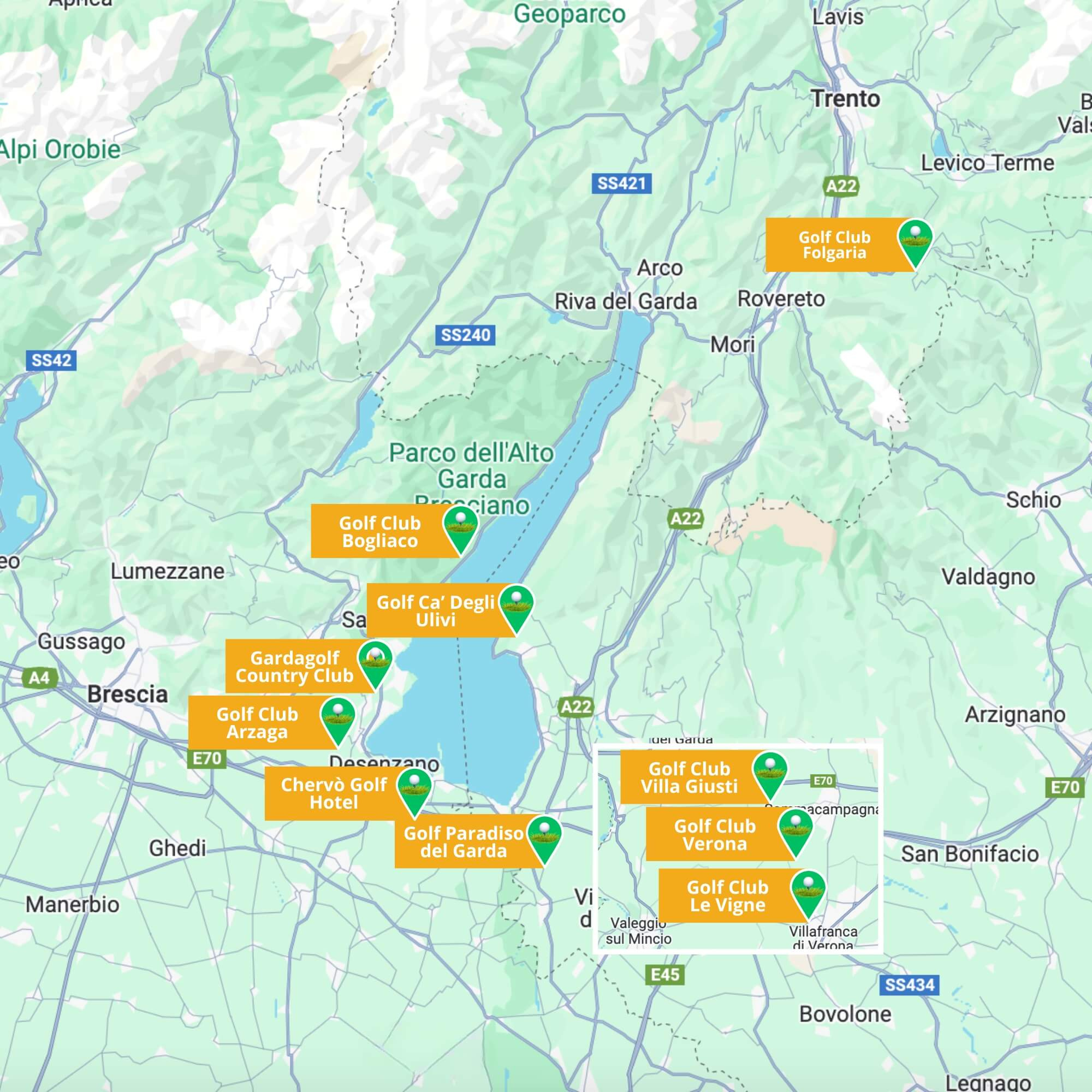 Garda Golf Courses Map - Best Golf Courses In Lake Garda Italy intended for Map of Lake Garda In Italy