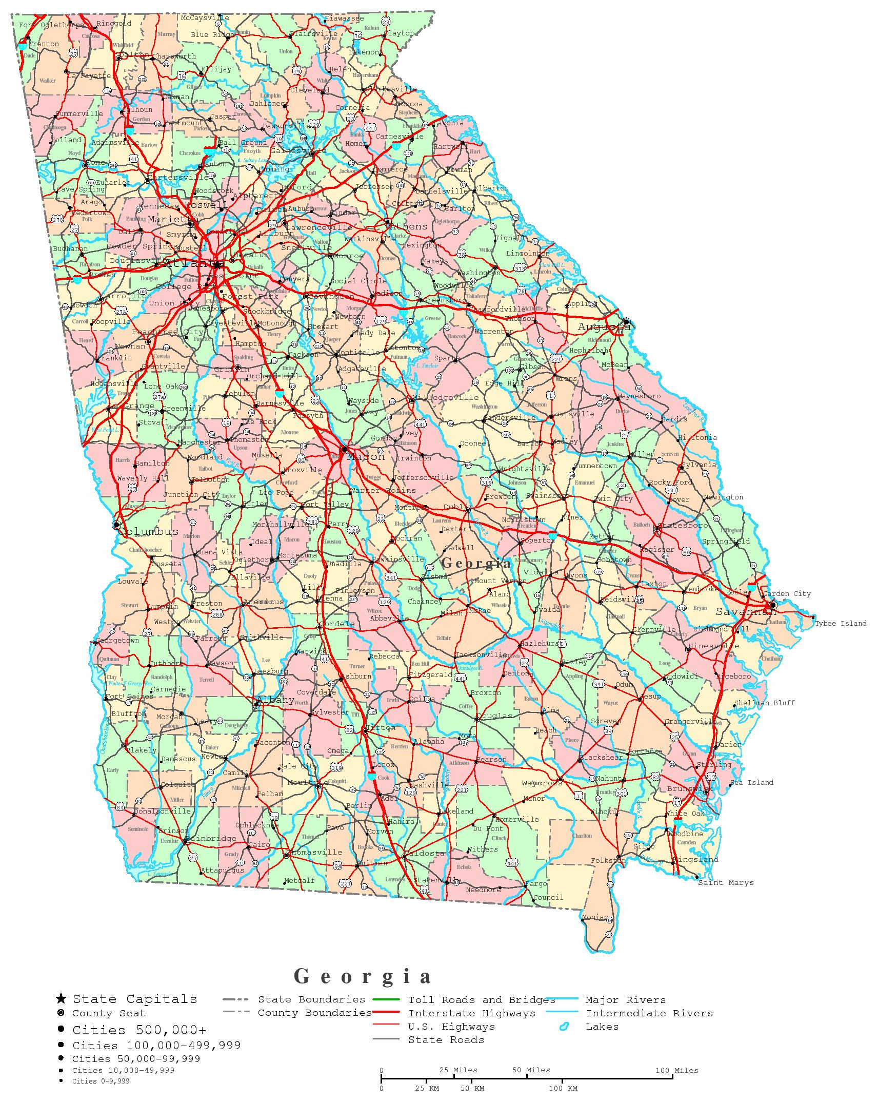 Georgia Printable Map within Printable Map Of Georgia With Cities