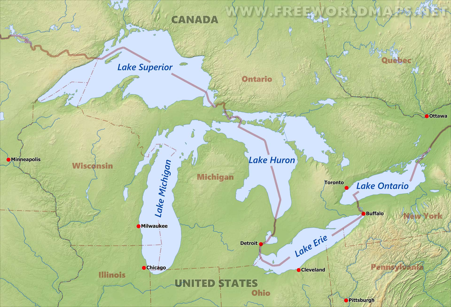 Great Lakes Maps intended for Free Printable Map of the Great Lakes