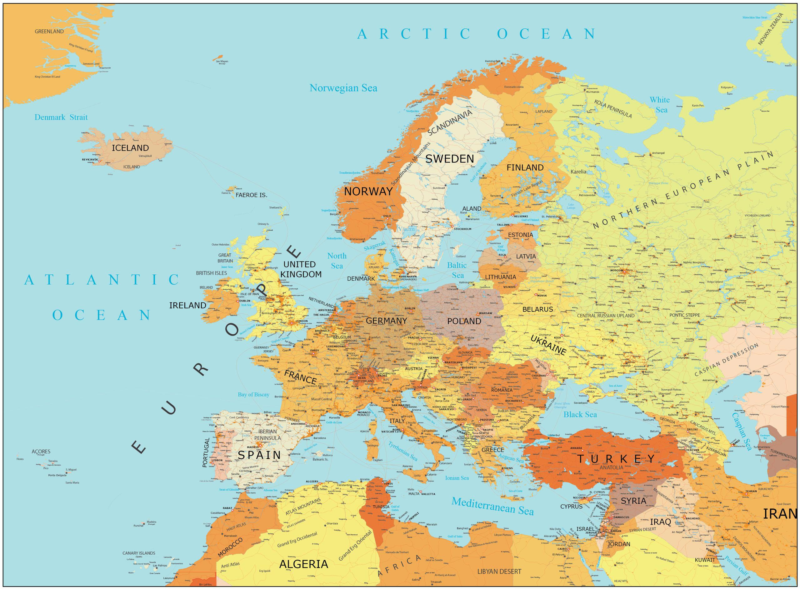 High Resolution Europe Map - Gis Geography with Current Map of Europe and Asia