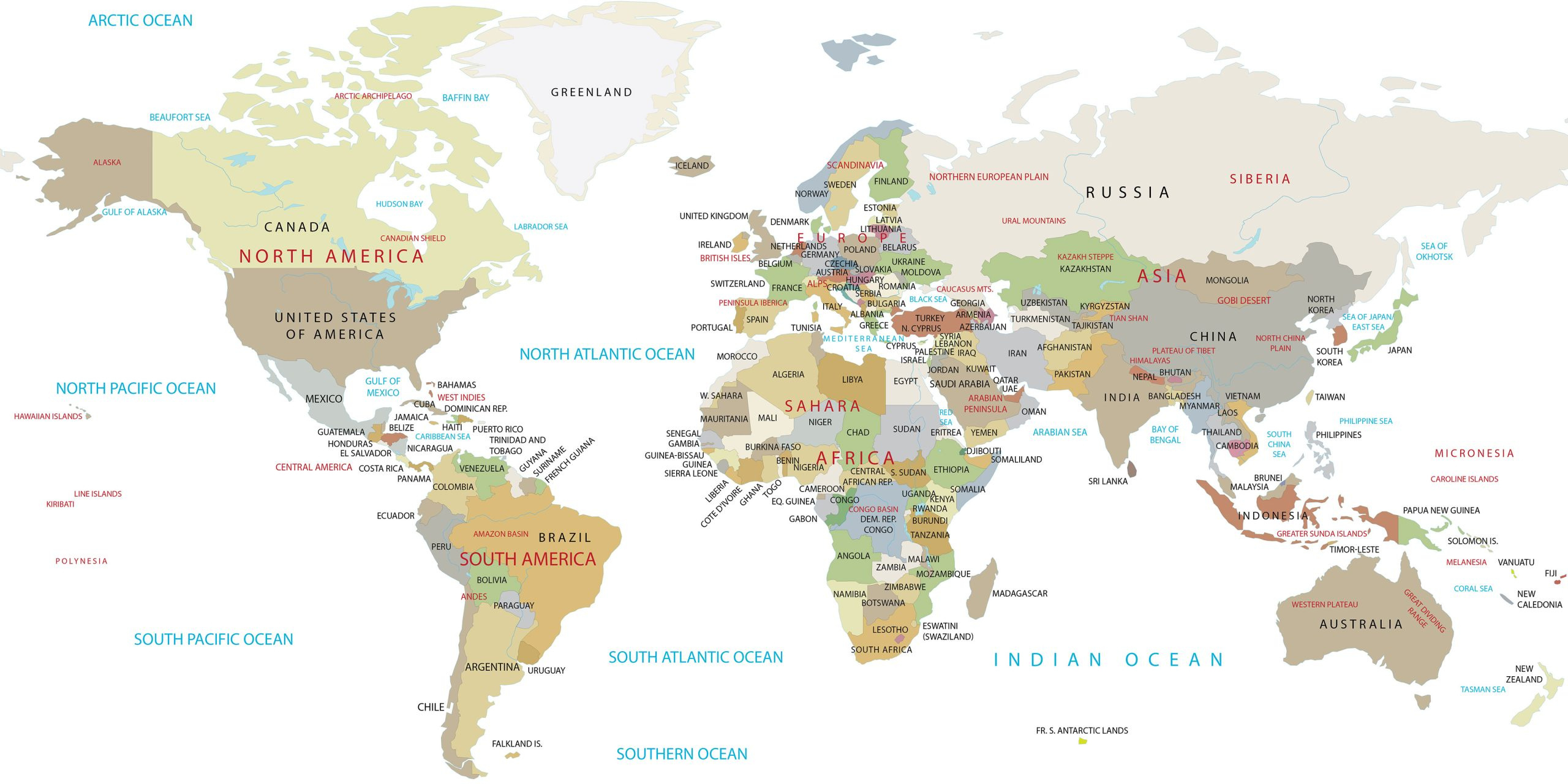 High Resolution World Map - Gis Geography intended for Printable World Map with Cities