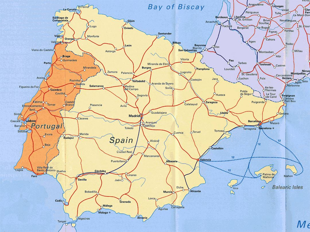Highways Map Of Portugal And Spain | Portugal | Europe | Mapsland regarding Map Of Portugal And Spain