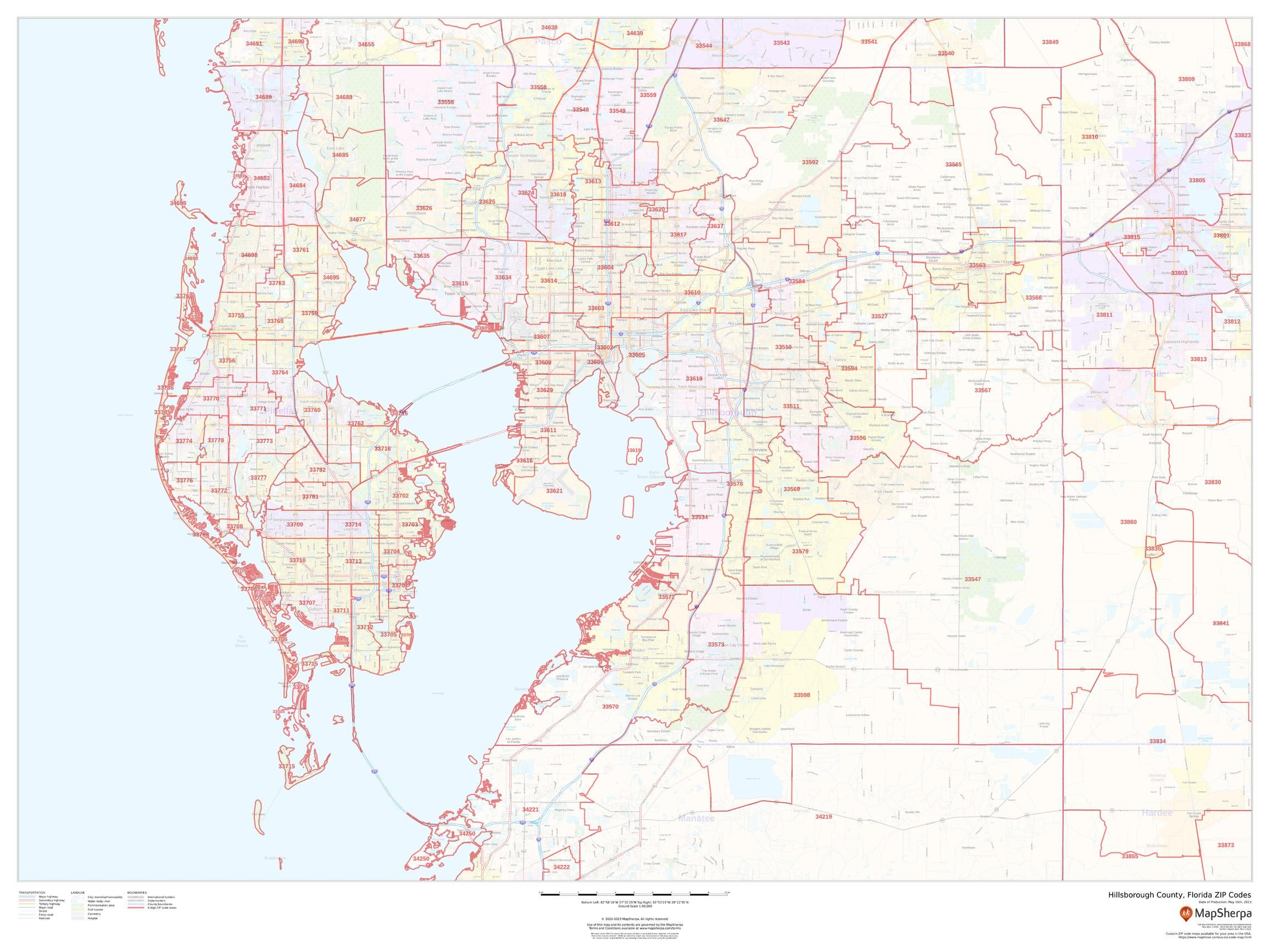 Hillsborough County, Florida Zip Codes | Stanfords inside Hillsborough County Zip Code Map Printable