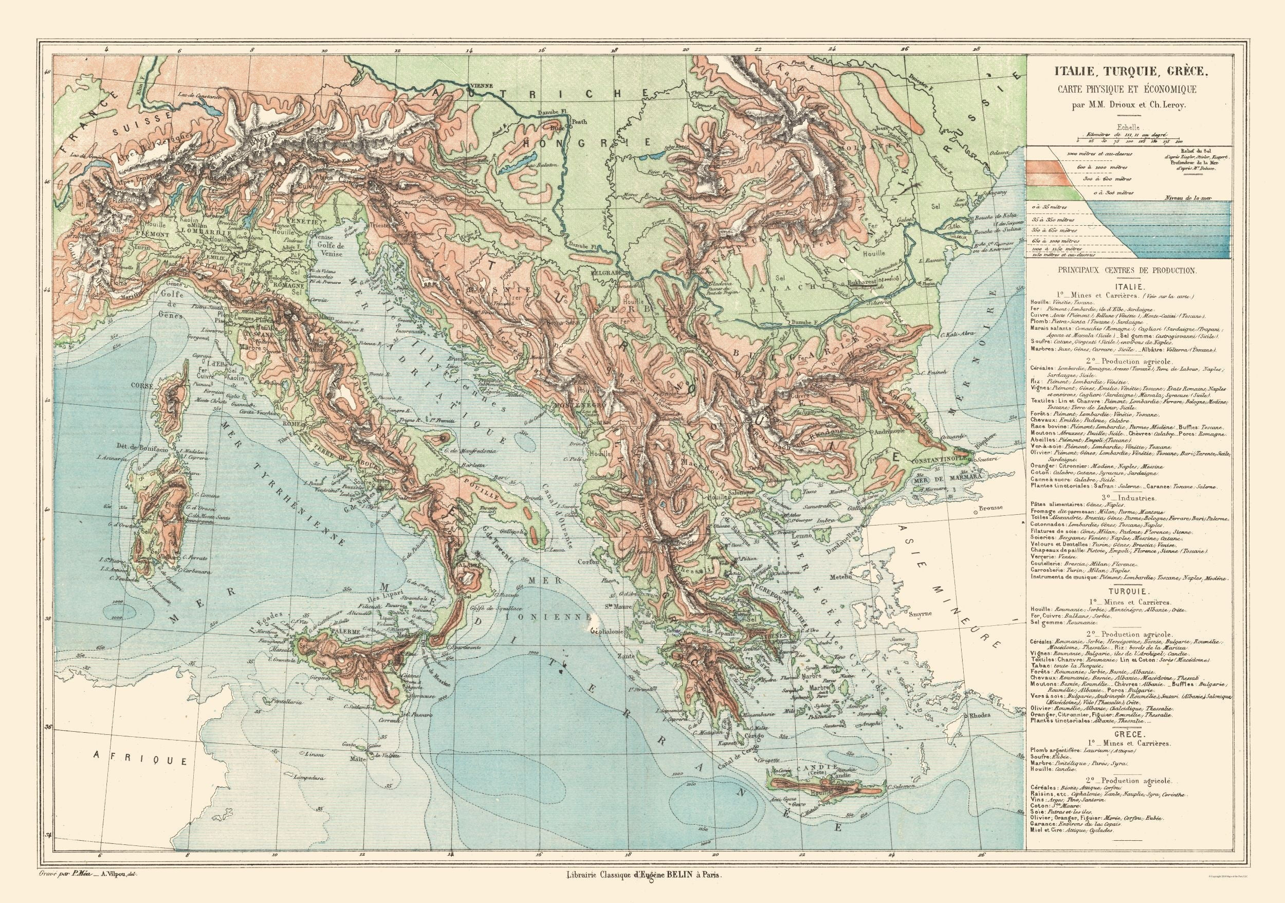 Historic Map - Italy Turkey Greece - Drioux 1882 - 32.75 X 23 for Map Of Italy Greece Turkey