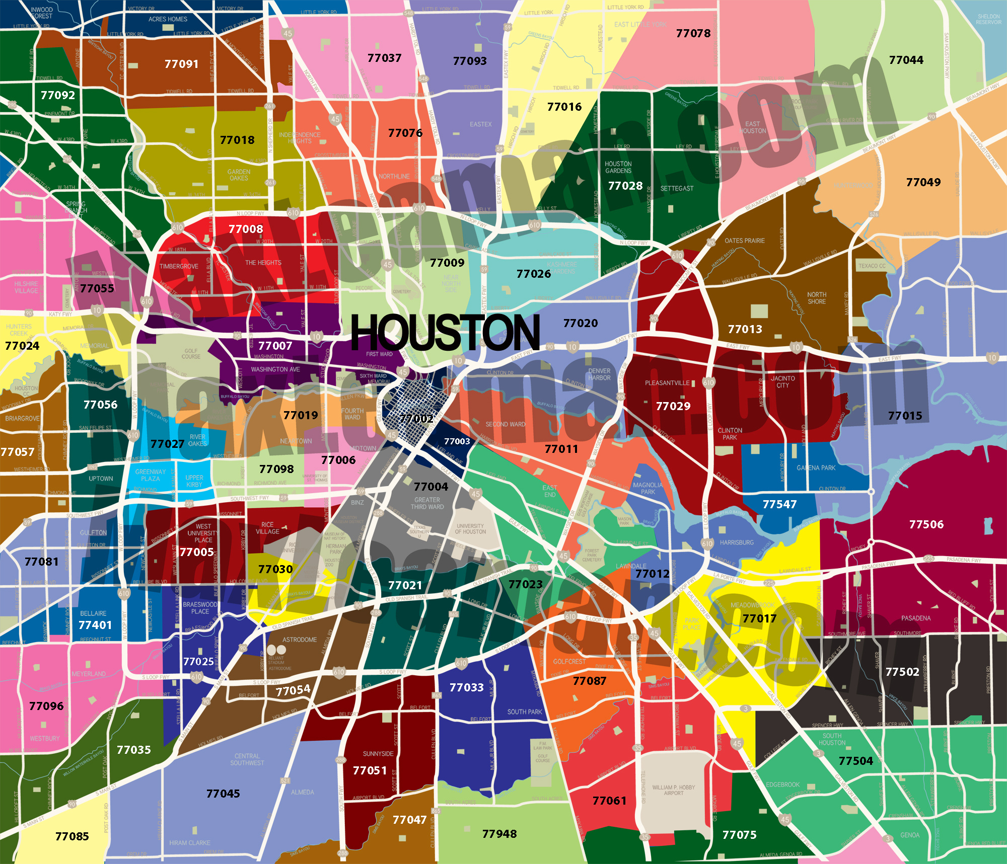 Houston Zip Code Map - Free Zip Code Map - Houston Zip Code Map intended for Printable Zip Code Map of Houston Tx