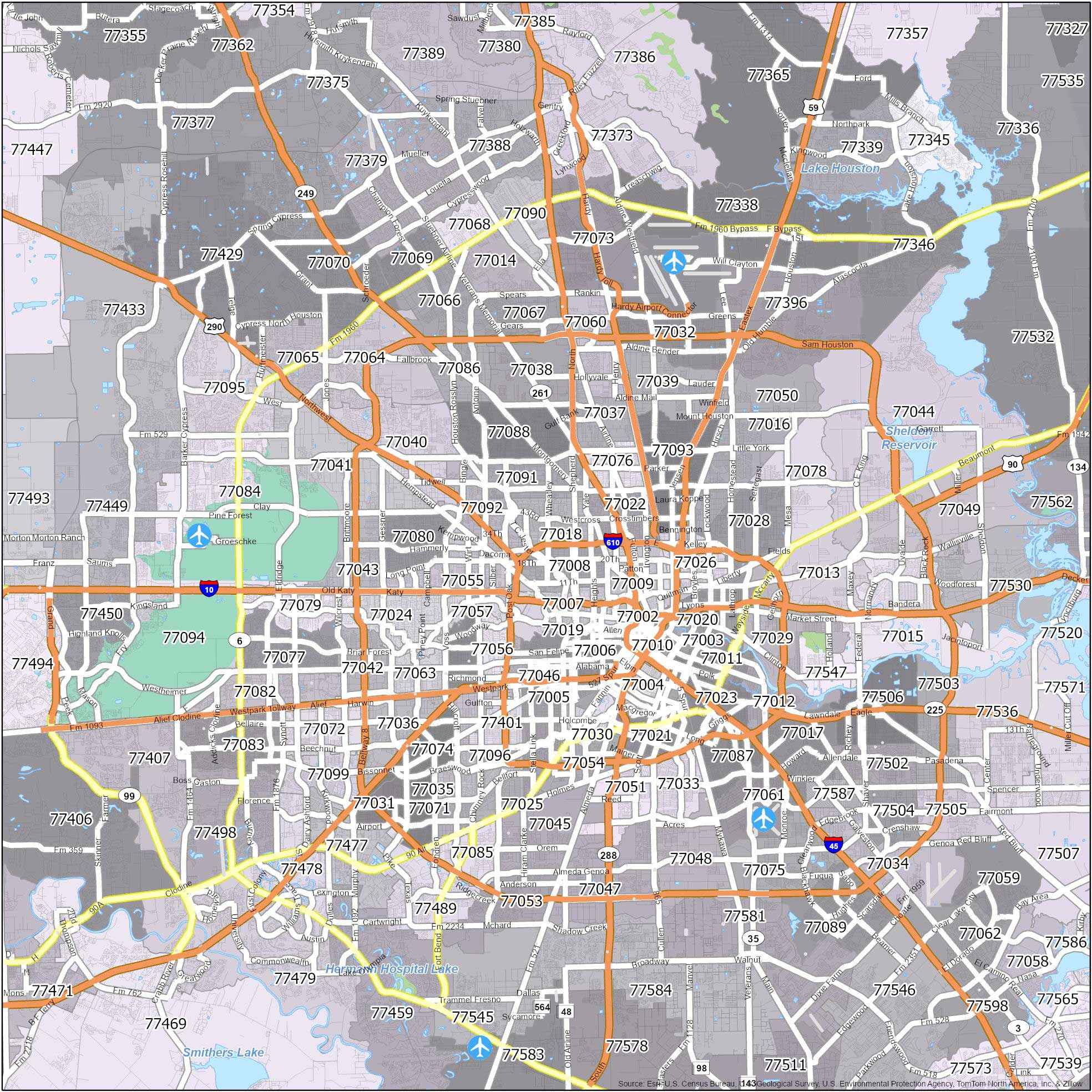 Houston Zip Code Map - Gis Geography throughout Printable Zip Code Map of Houston Tx
