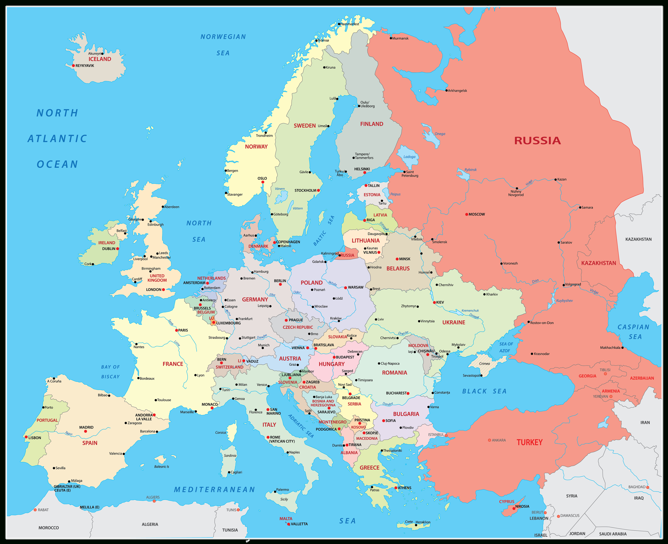 How Many Countries Are In Europe? - Worldatlas in Map of Europe and Asia