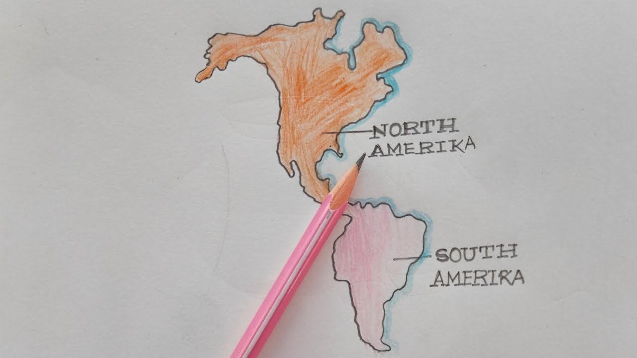 How To Draw American Map||North America||South America||Pencil Sketch with North And South America Map Drawing