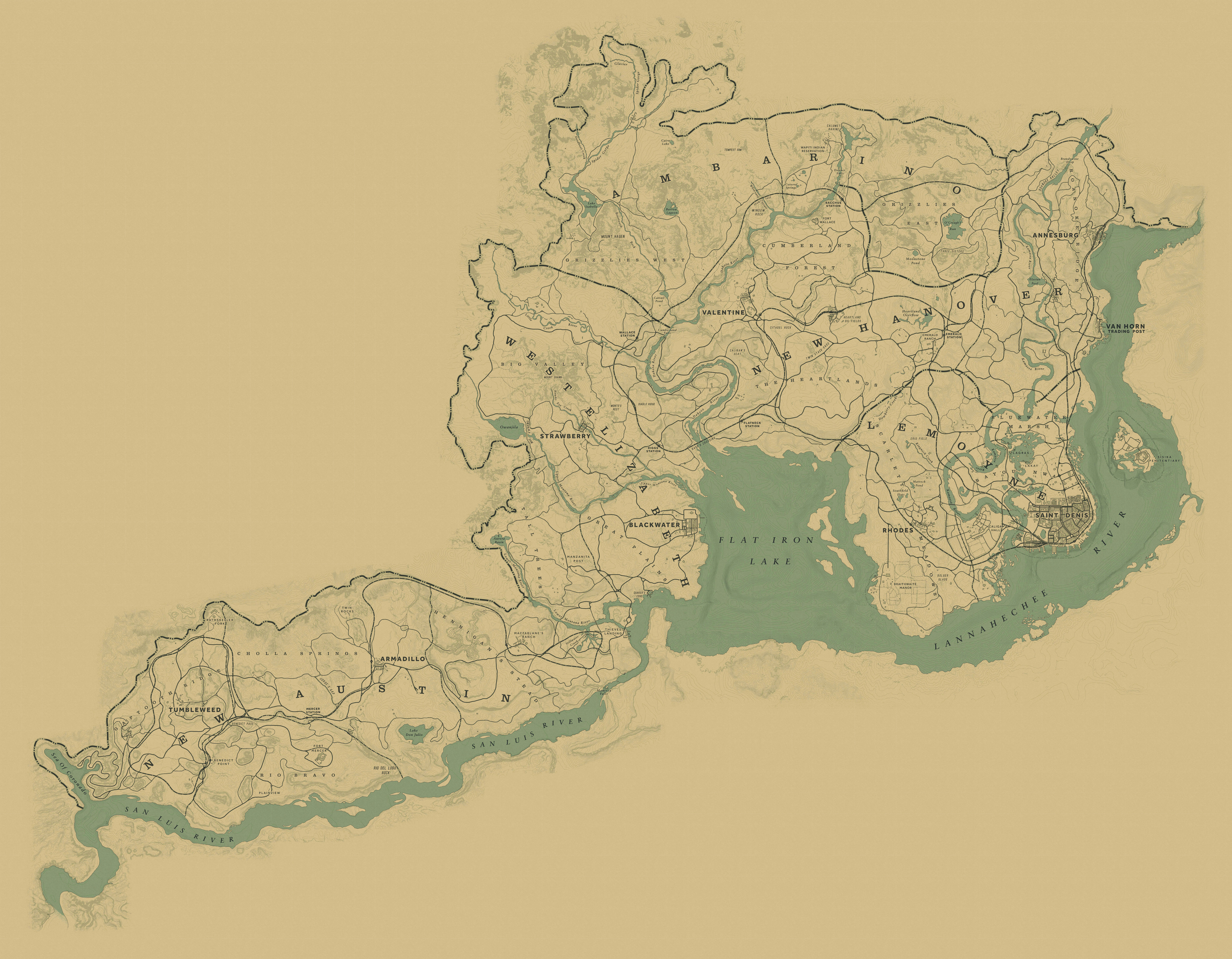 I Made A High Res File Of The Rdr2 Map : R/Reddeadredemption2 in Red Dead Redemption 2 Map Printable